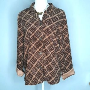 Notations plaid buttondown longsleeve blouse w shimmering gold cuffs